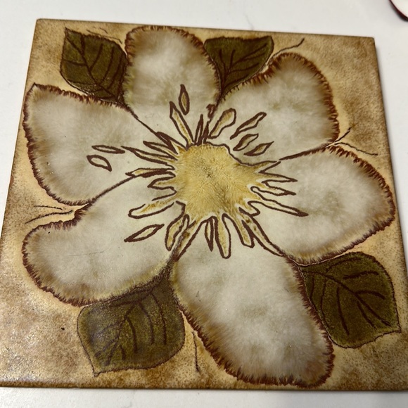 Vintage Kitchen Vintage Tile Trivet Hot Plate Made In Italy Semigres 8 Inch Sq Flower Leaves